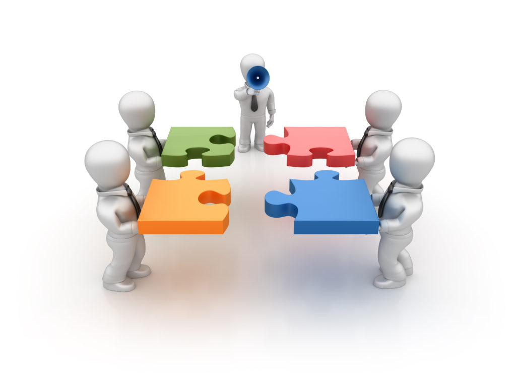 Business People Assembling Jigsaw Pieces - White Background - 3D Rendering